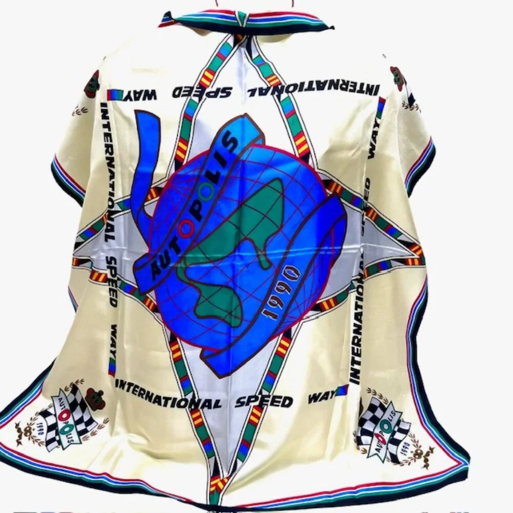 Unused-Vgt 1990 Auto Polis International Speed Way Scarf, 100% silk 35x35